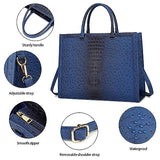 Chic Laptop Tote Bag for Women, Pu leather Work Tote Bags Large Computer Bag Laptop Purse Shoulder Handbags Briefcase Top Handle Satchel -Blue