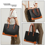 Laptop Tote Bag for Women, Large Briefcase for 15.6 Inch Computer Waterproof Leather Bag with USB Charging Port, Fashion Professional Business Office Work Shoulder Handbag Purse, Black