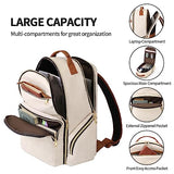 seyfocnia Travel Laptop Backpack for Women, Carry On Work Computer Backpack Flight Approved 17.3 Inch Laptop Bag with USB Charging Port Backpack Casual Daypack Backpacks (White Brown)