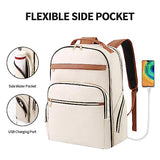 seyfocnia Travel Backpack for Women, 40L Carry On Backpack Airline Approved, 17.3 Inch Computer Laptop Bag Large Waterproof Personal Item Bag with USB Charging Port Work Backpacks (White Brown)