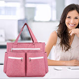 seyfocnia Teacher Tote bag for Women, Canvas Tote Bag with Pockets Work Tote Bag 15.6 Inch Laptop Briefcases Shoulder Bag for Office Weekend Travel, Pink