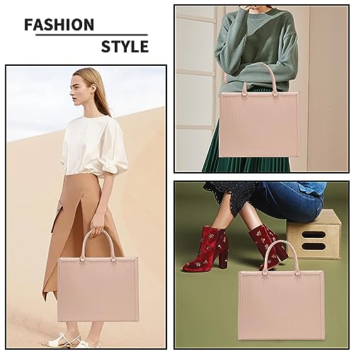 Large Laptop Bag for Women,15.6 inch Laptop Tote Bag Computer Briefcase for Work Business Office Bag, PU Leather Handbag Shoulder Bag for Women- Pink